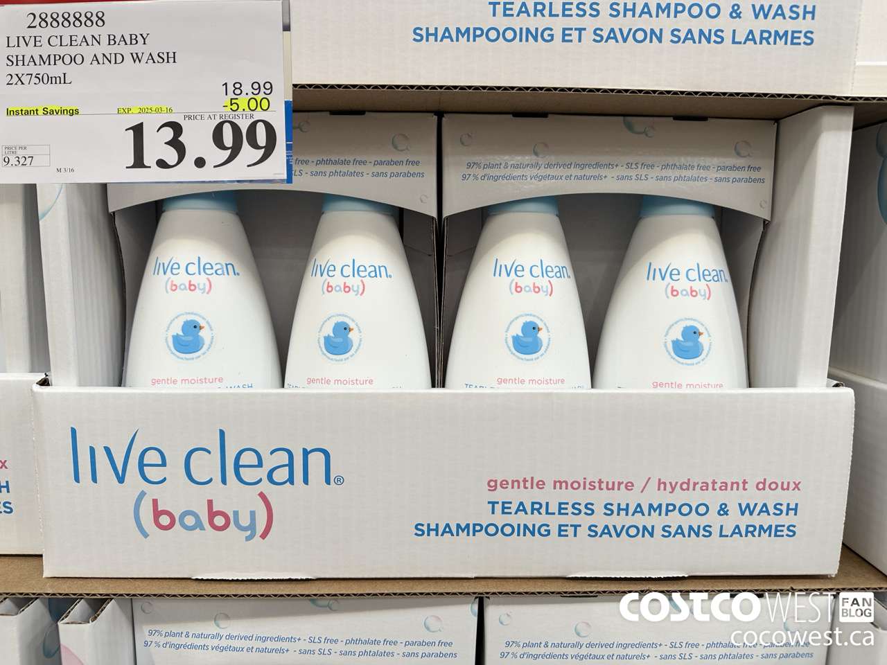 2888888 LIVE CLEAN BABY TEARLESS SHAMPOO AND WASH 2 X 750 ML ($5.00 INSTANT SAVINGS EXPIRES ON 2025-03-16) $13.99