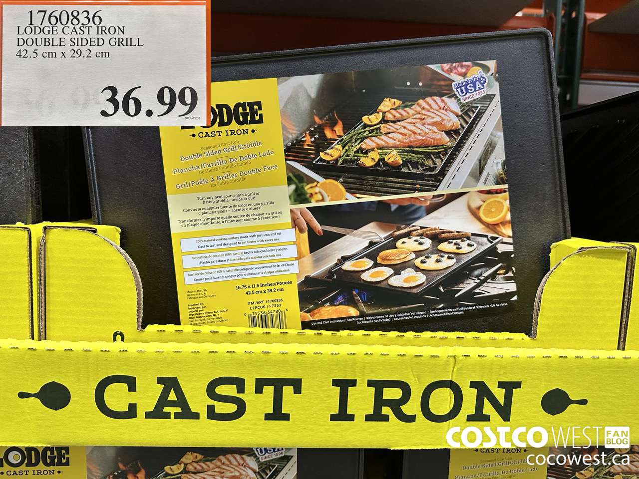 1760836 LODGE CAST IRON DOUBLE SIDED GRILL 42.5CM X 29.2 CM $36.99