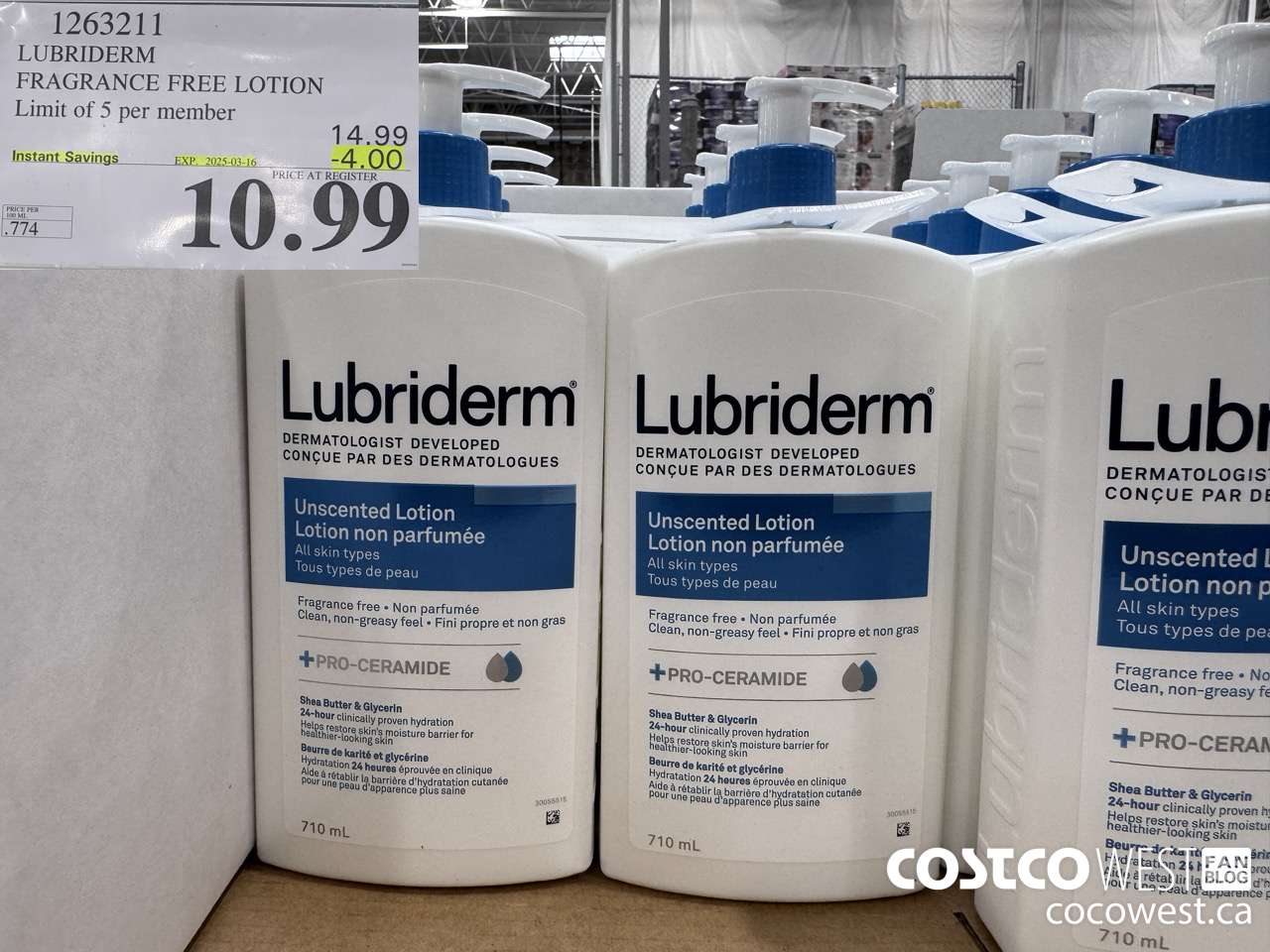 1263211 LUBRIDERM FRAGRANCE FREE LOTION 2 X 710ML ($4.00 INSTANT SAVINGS EXPIRES ON 2025-03-16) $10.99