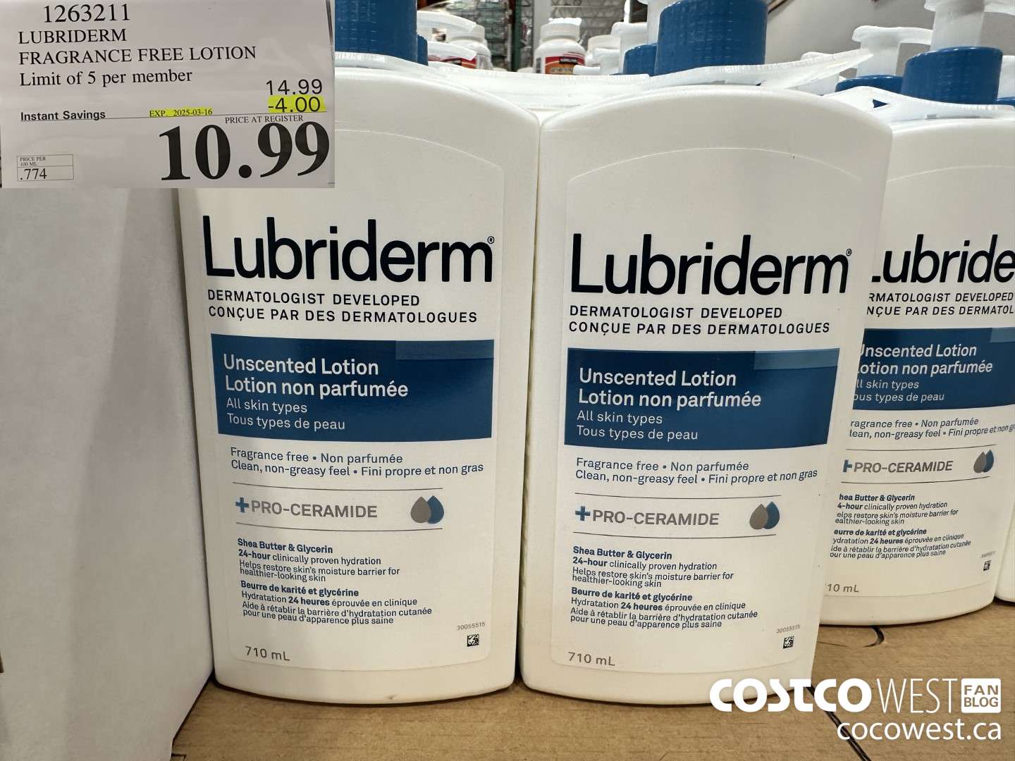 1263211 LUBRIDERM FRAGRANCE FREE LOTION 2 X 710ML ($4.00 INSTANT SAVINGS EXPIRES ON 2025-03-16) $10.99