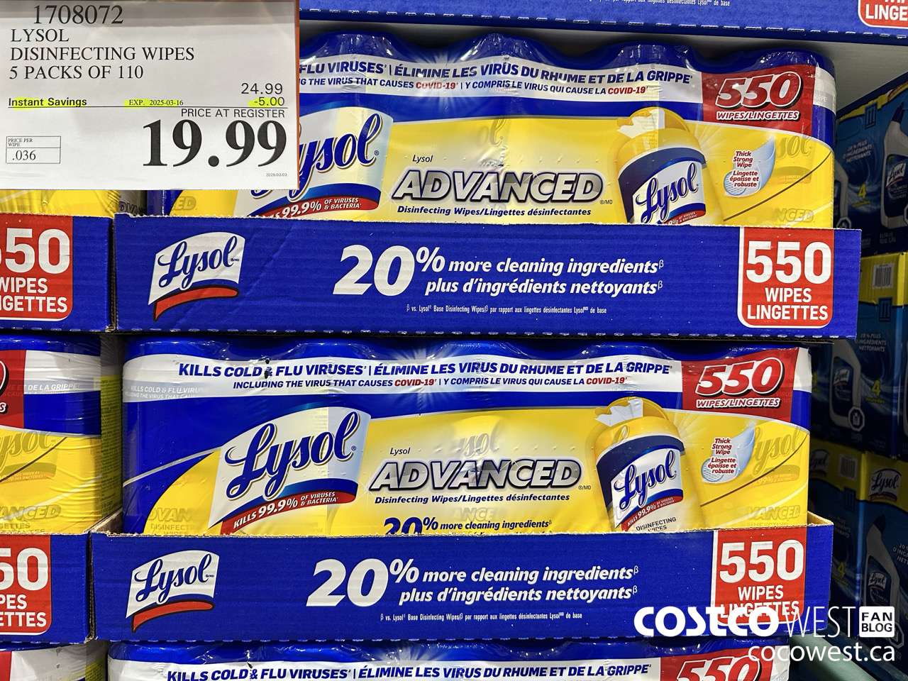 1708072 LYSOL DISINFECTING WIPES 5 X 110 WIPES ($5.00 INSTANT SAVINGS EXPIRES ON 2025-03-16) $19.99