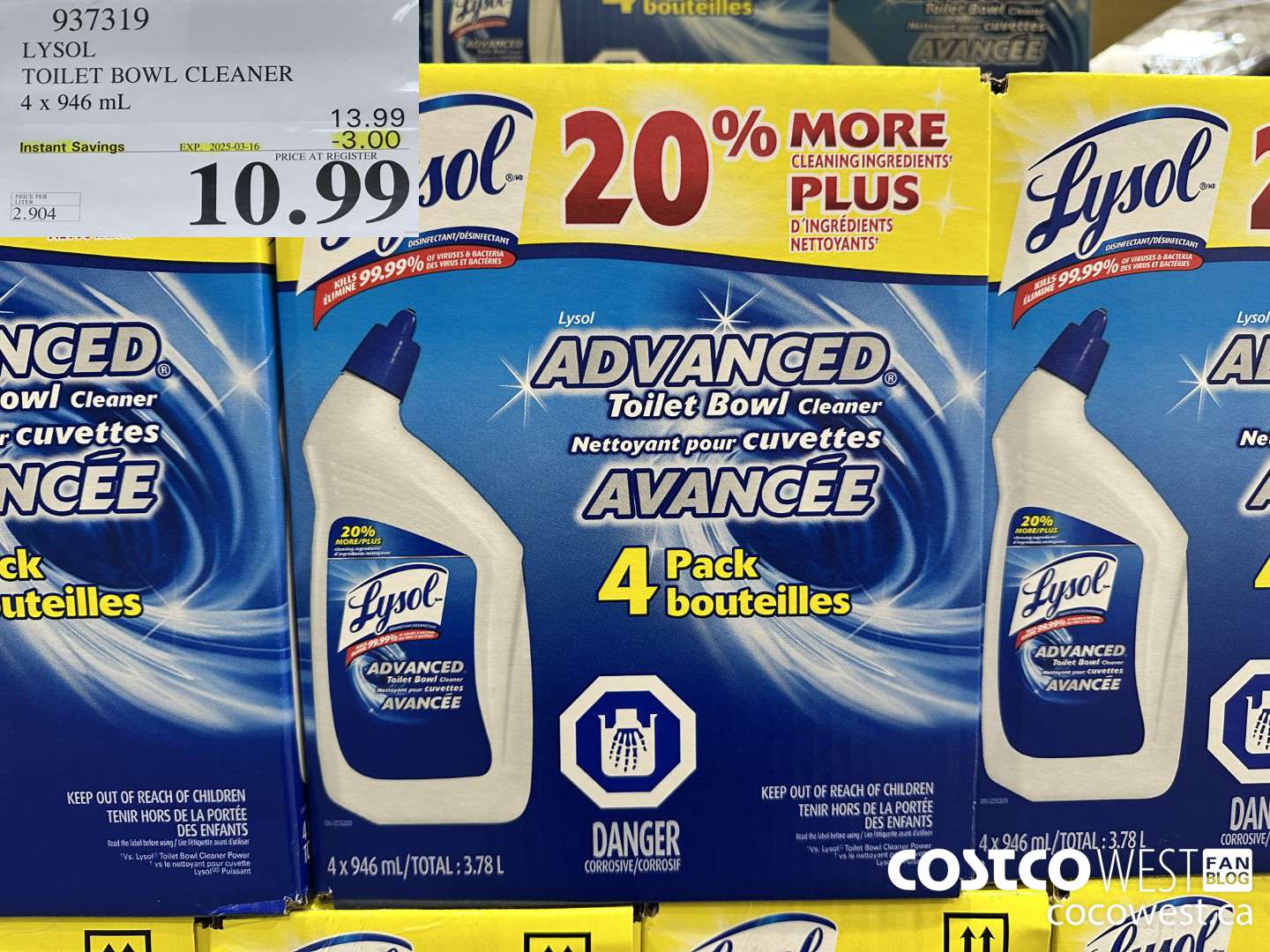 937319 LYSOL TOILET BOWL CLEANER 4 x 946 ML ($3.00 INSTANT SAVINGS EXPIRES ON 2025-03-16) $10.99