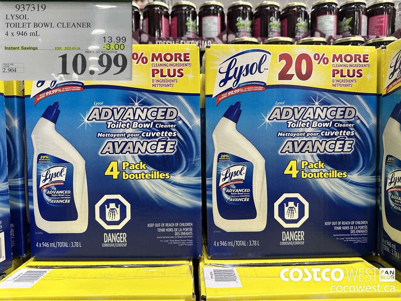 937319 LYSOL TOILET BOWL CLEANER 4 x 946 ML ($3.00 INSTANT SAVINGS EXPIRES ON 2025-03-16) $10.99