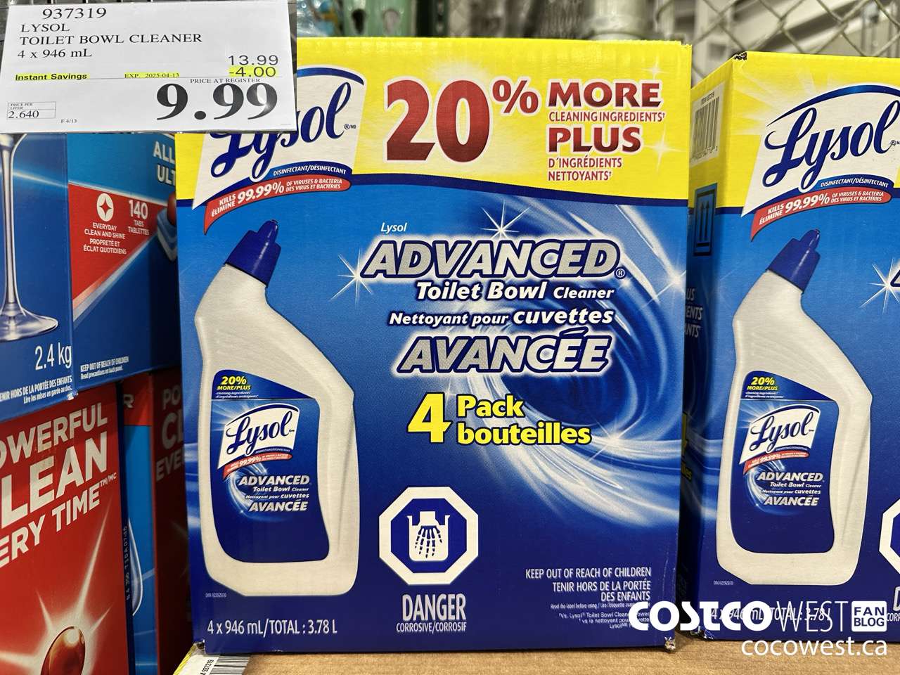 937319 LYSOL TOILET BOWL CLEANER 4 x 946 ML ($4.00 INSTANT SAVINGS EXPIRES ON 2025-04-13) $9.99