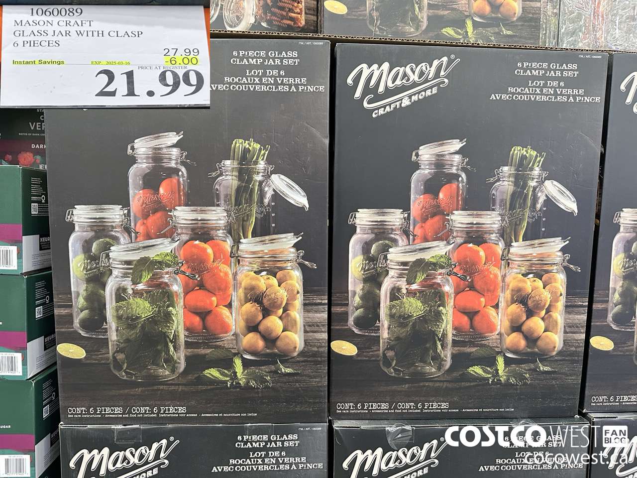 1060089 MASON CRAFT GLASS JAR WITH CLASP 6 PIECES ($6.00 INSTANT SAVINGS EXPIRES ON 2025-03-16) $21.99