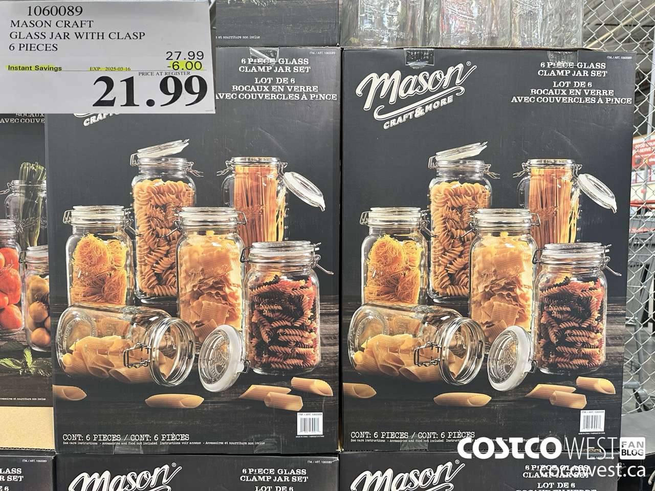 1060089 MASON CRAFT GLASS JAR WITH CLASP 6 PIECES ($6.00 INSTANT SAVINGS EXPIRES ON 2025-03-16) $21.99