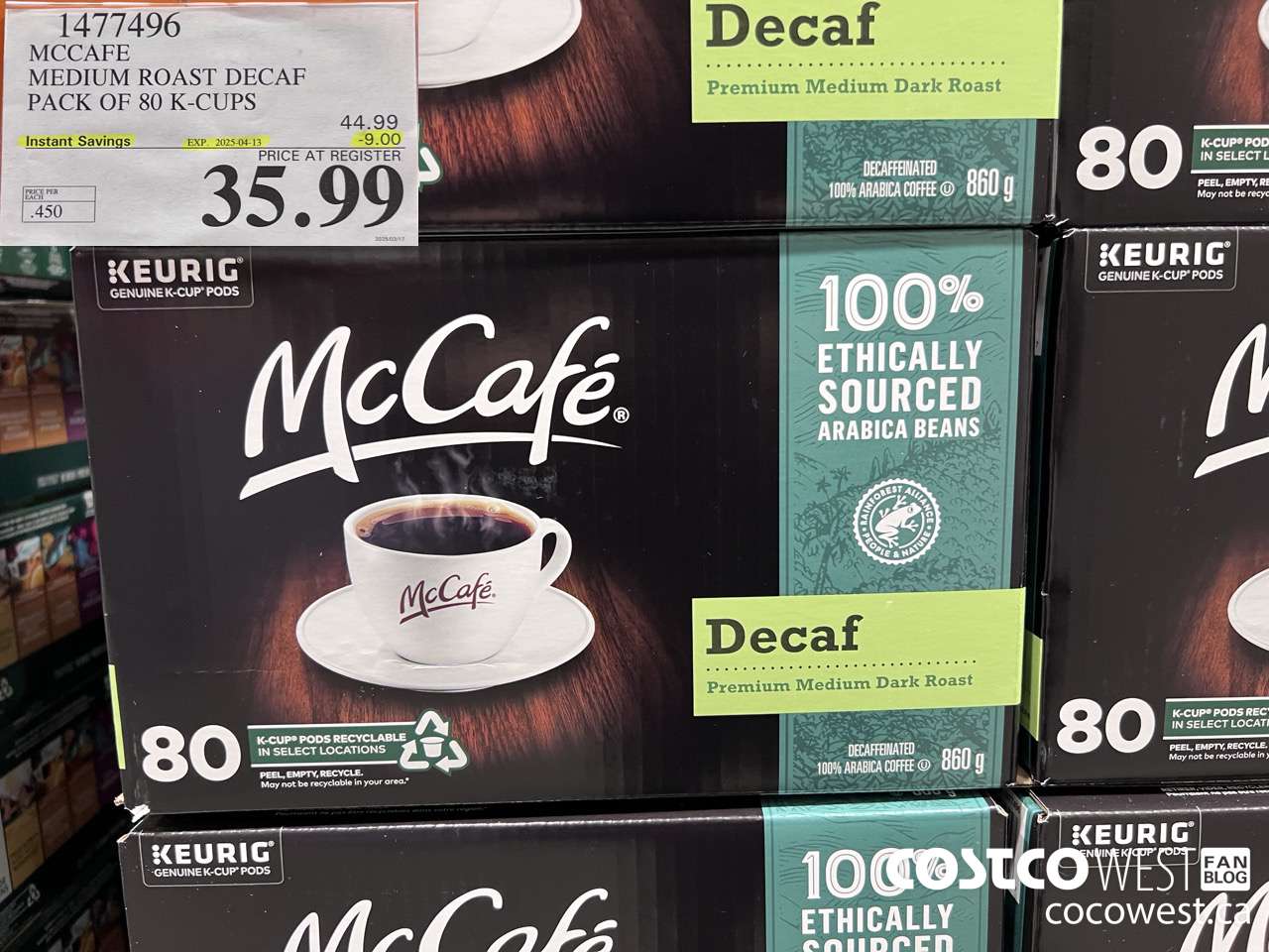 1477496 MCCAFE MEDIUM ROAST DECAF PACK OF 80 K-CUPS ($9.00 INSTANT SAVINGS EXPIRES ON 2025-04-13) $35.99