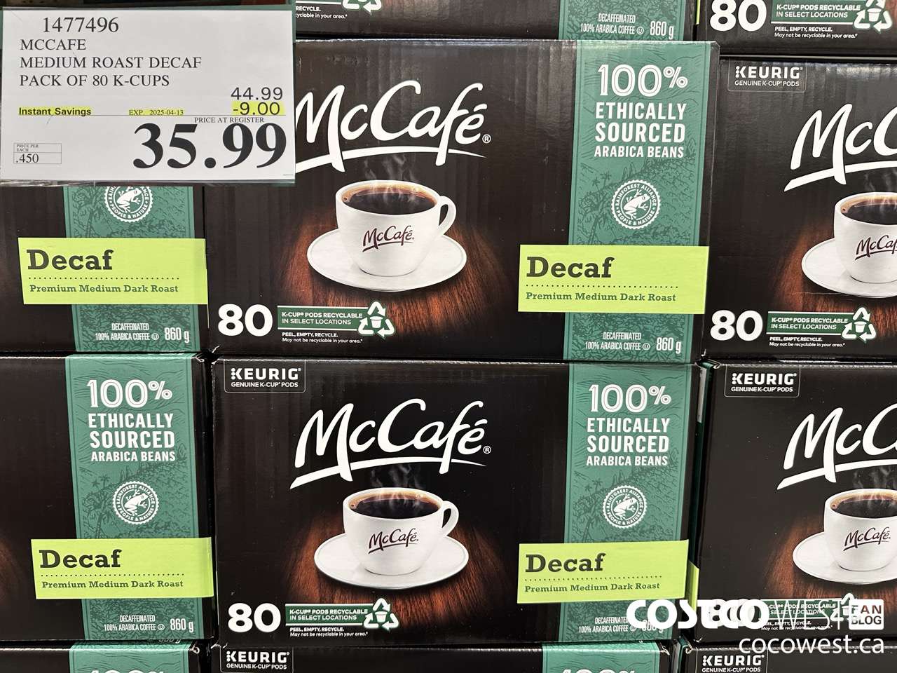1477496 MCCAFE MEDIUM ROAST DECAF PACK OF 80 K-CUPS ($9.00 INSTANT SAVINGS EXPIRES ON 2025-04-13) $35.99