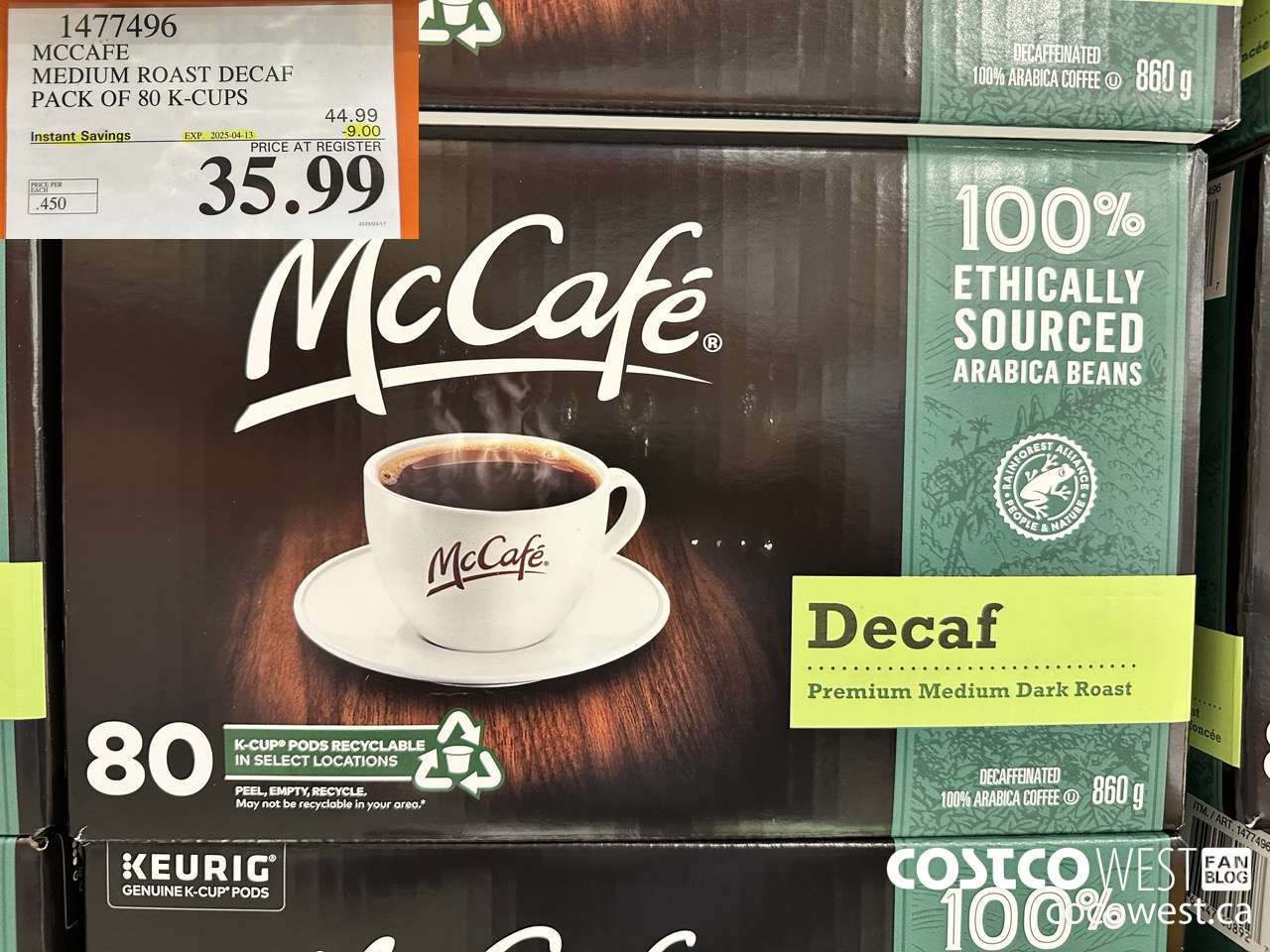1477496 MCCAFE MEDIUM ROAST DECAF PACK OF 80 K-CUPS ($9.00 INSTANT SAVINGS EXPIRES ON 2025-04-13) $35.99