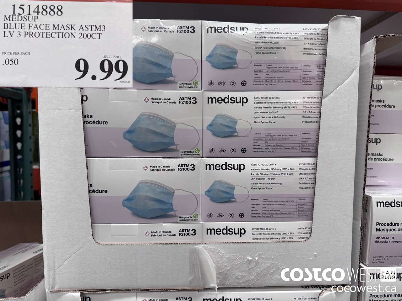 1514888 MEDSUP BLUE FACE MASK ASTM3 LV 3 PROTECTION 200CT $9.99