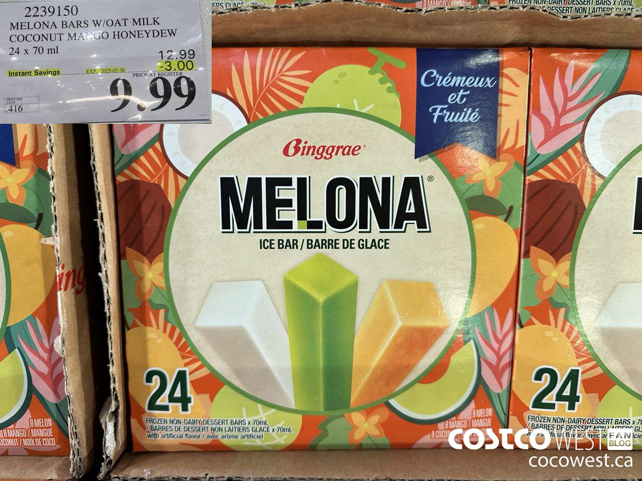 2239150 MELONA BARS W/OAT MILK COCONUT MANGO HONEYDEW 24 X 70ML ($3.00 INSTANT SAVINGS EXPIRES ON 2025-03-30) $9.99