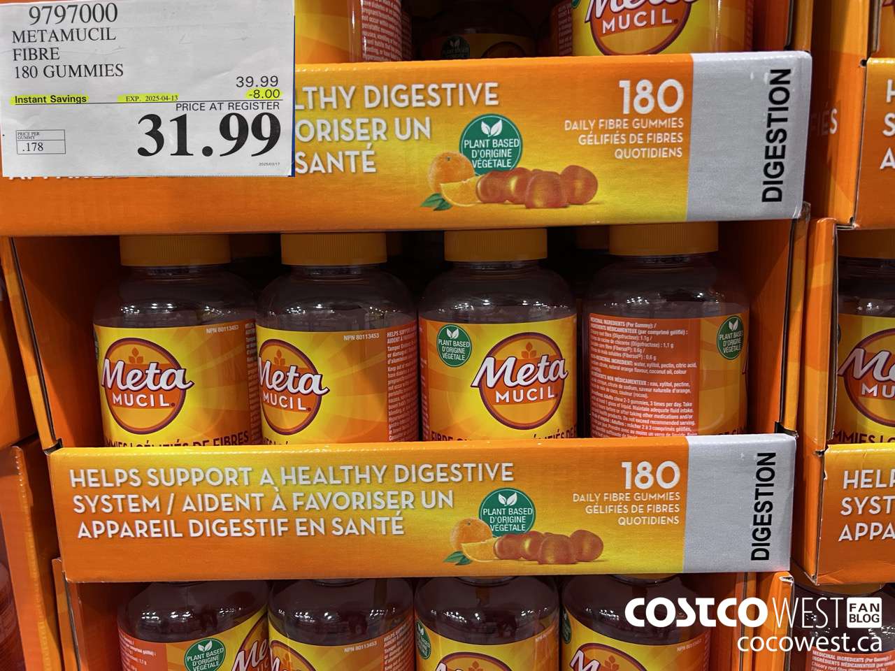 9797000 METAMUCIL FIBRE GUMMIES 180 COUNT ($8.00 INSTANT SAVINGS EXPIRES ON 2025-04-13) $31.99