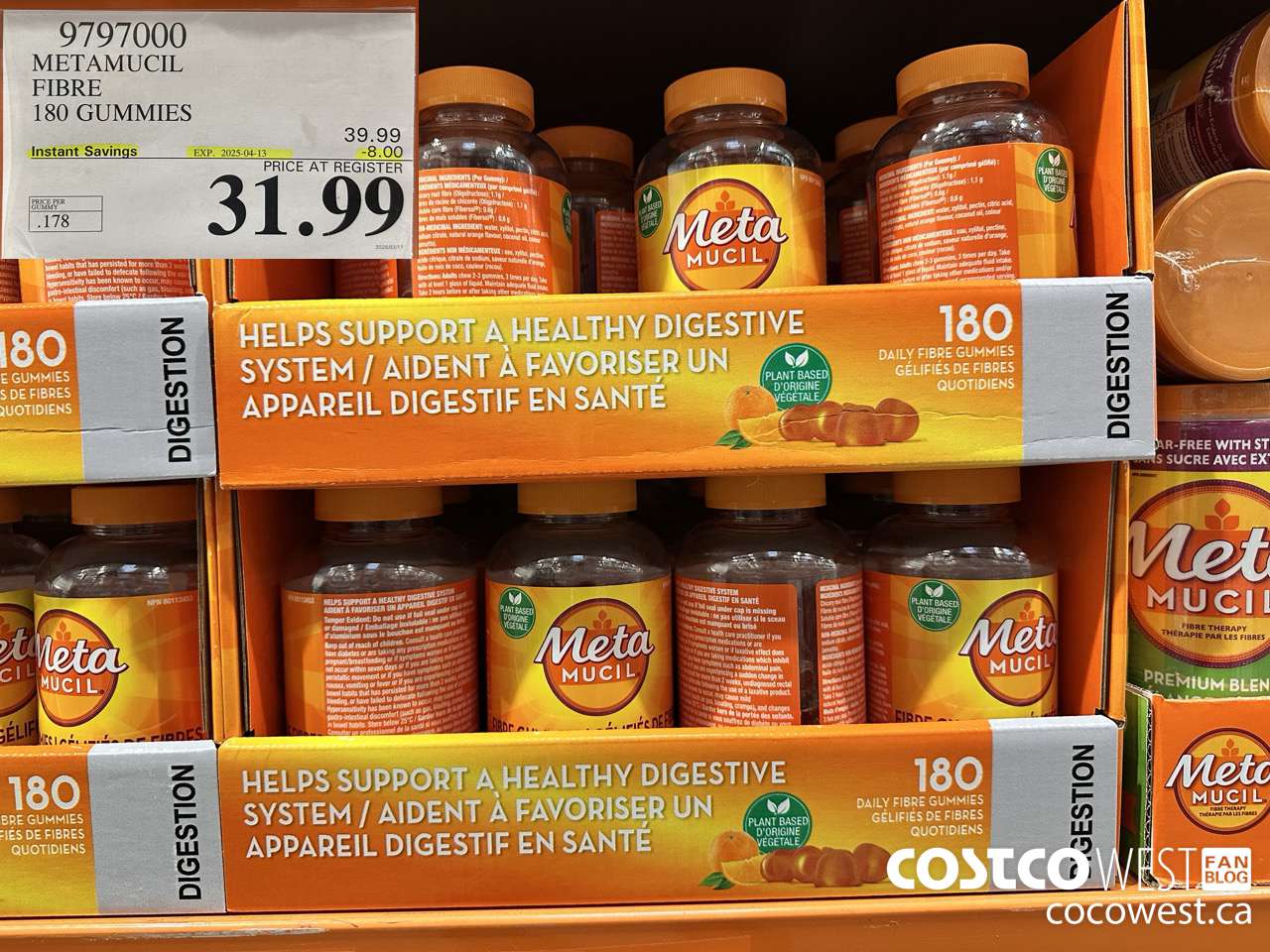 9797000 METAMUCIL FIBRE GUMMIES 180 COUNT ($8.00 INSTANT SAVINGS EXPIRES ON 2025-04-13) $31.99