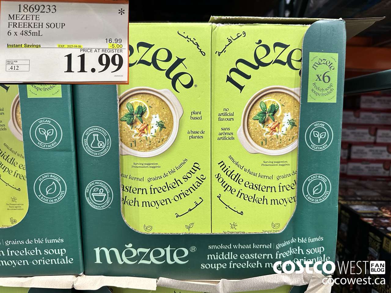 1869233 MEZETE FREEKEH SOUP 6 x 485mL ($5.00 INSTANT SAVINGS EXPIRES ON 2025-04-06) $11.99
