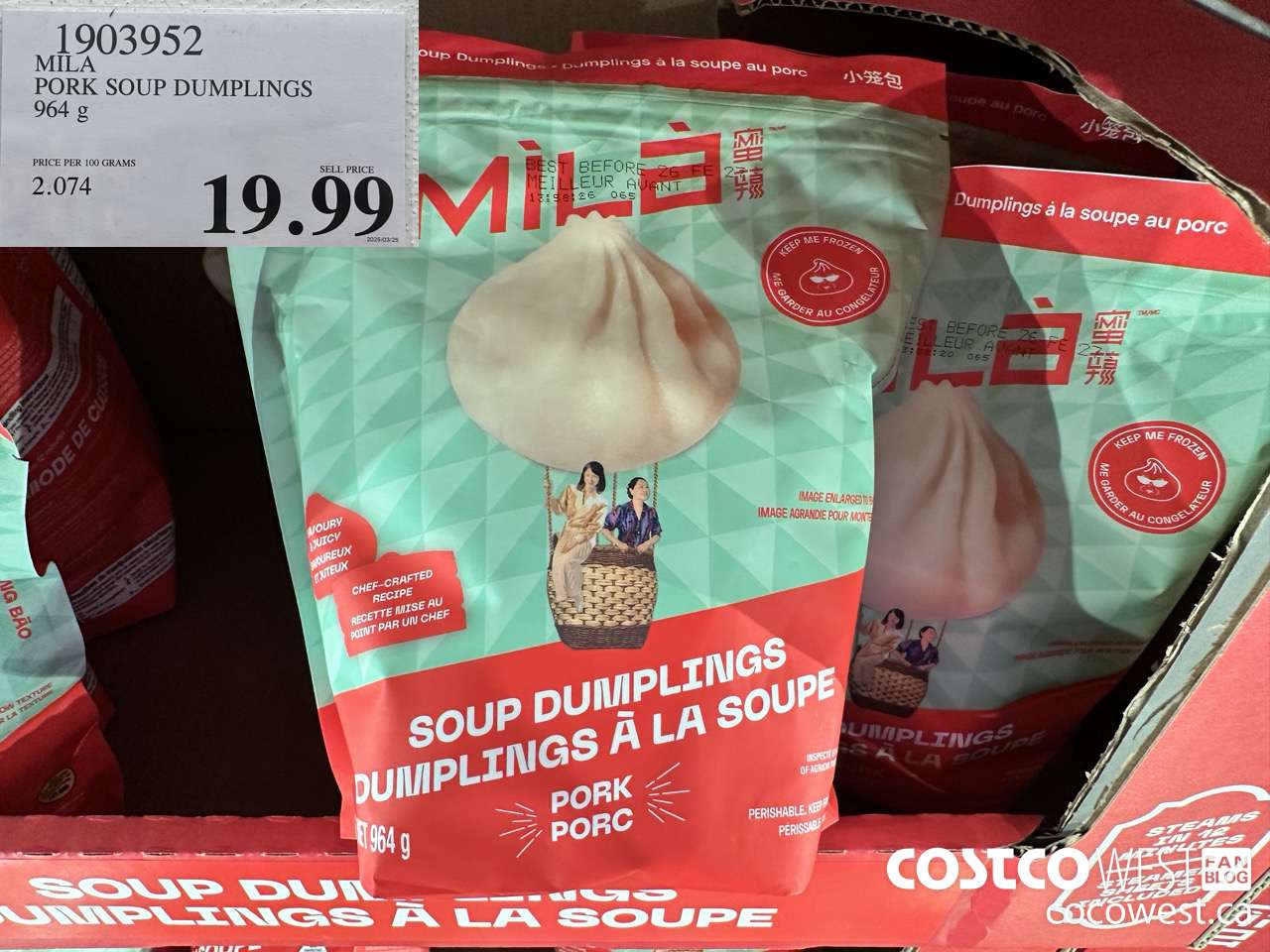 1903952 MILA PORK SOUP DUMPLINGS 964G $19.99