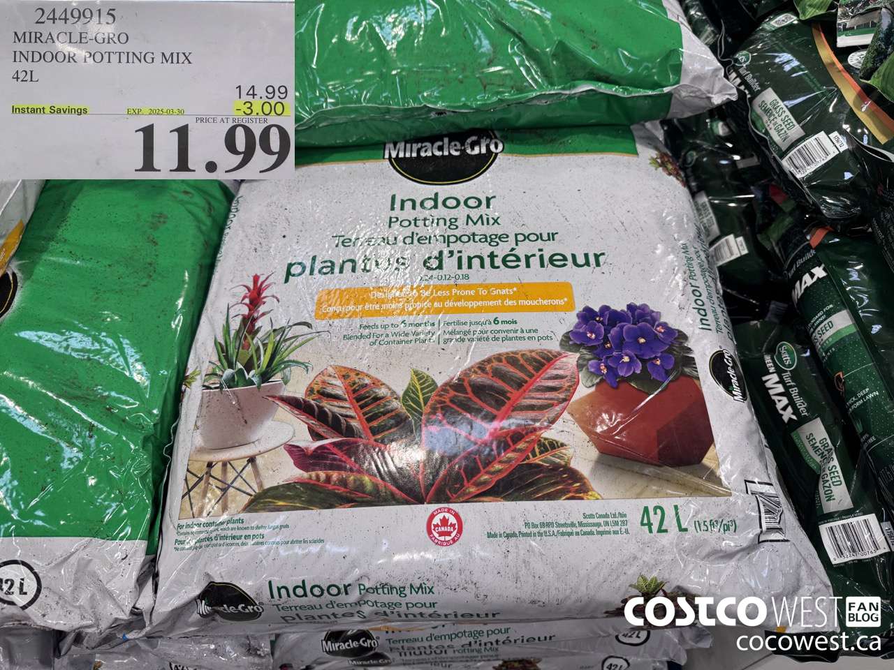 2449915 MIRACLE-GRO INDOOR POTTING MIX 42L ($3.00 INSTANT SAVINGS EXPIRES ON 2025-03-30) $11.99