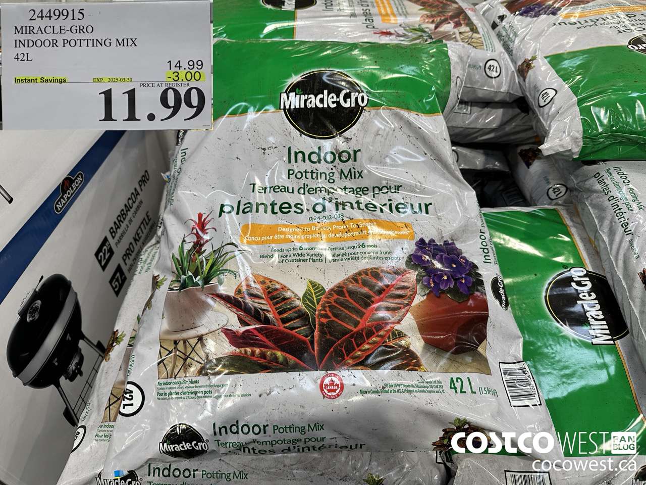 2449915 MIRACLE-GRO INDOOR POTTING MIX 42L ($3.00 INSTANT SAVINGS EXPIRES ON 2025-03-30) $11.99