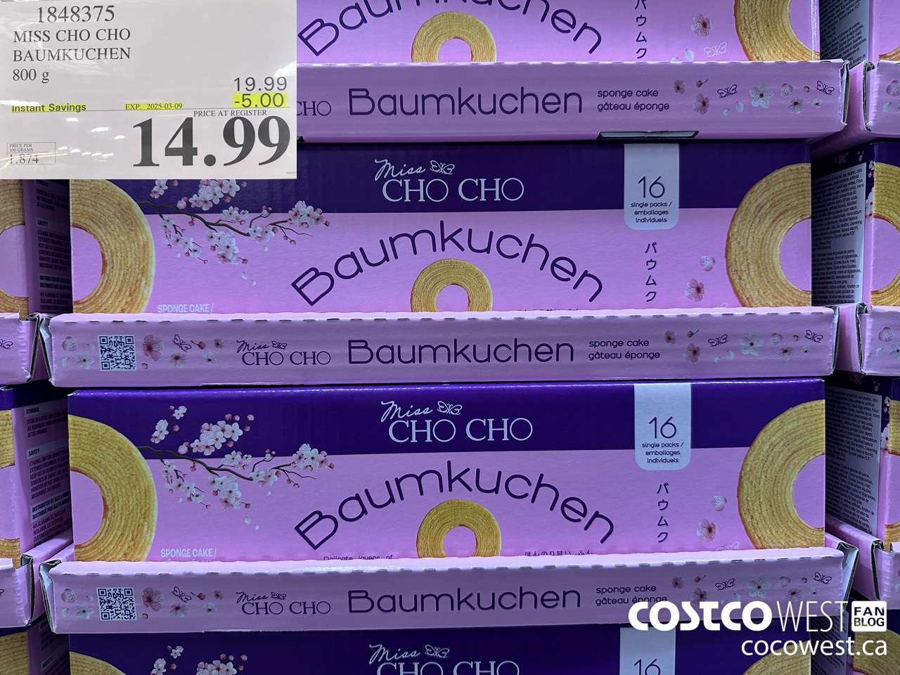 1848375 MISS CHO CHO BAUMKUCHEN 800G ($5.00 INSTANT SAVINGS EXPIRES ON 2025-03-09) $14.99