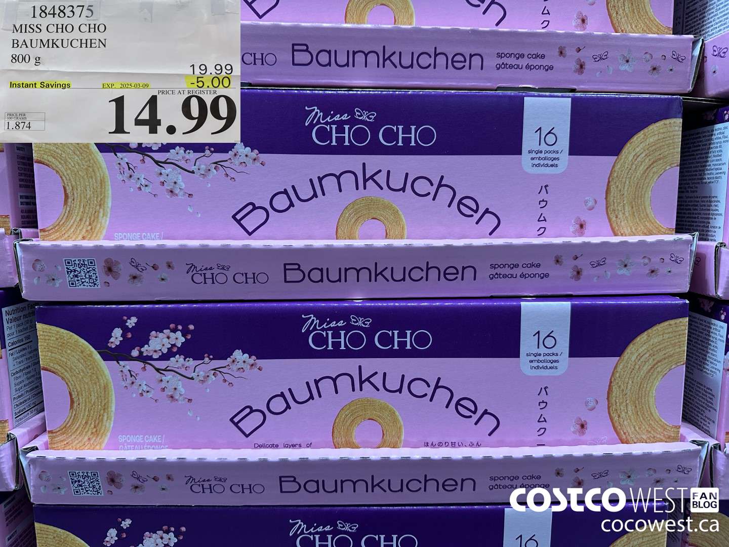 1848375 MISS CHO CHO BAUMKUCHEN 800G ($5.00 INSTANT SAVINGS EXPIRES ON 2025-03-09) $14.99