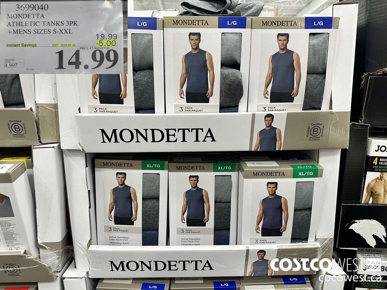 3699040 MONDETTA ATHLETIC TANKS 3PK MENS SIZES S-XXL ($5.00 INSTANT SAVINGS EXPIRES ON 2025-03-16) $14.99