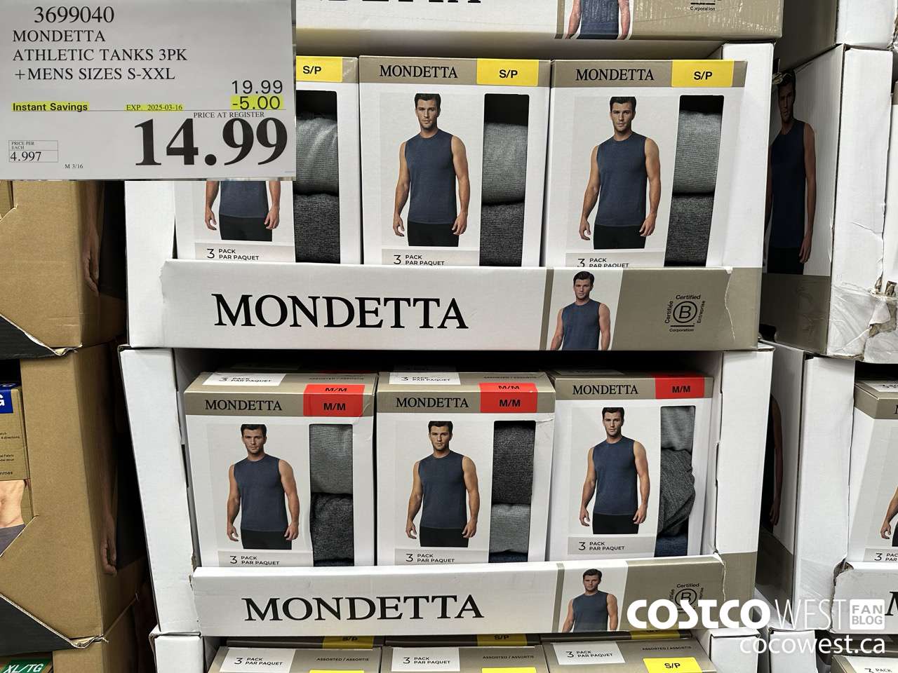 3699040 MONDETTA ATHLETIC TANKS 3PK MENS SIZES S-XXL ($5.00 INSTANT SAVINGS EXPIRES ON 2025-03-16) $14.99