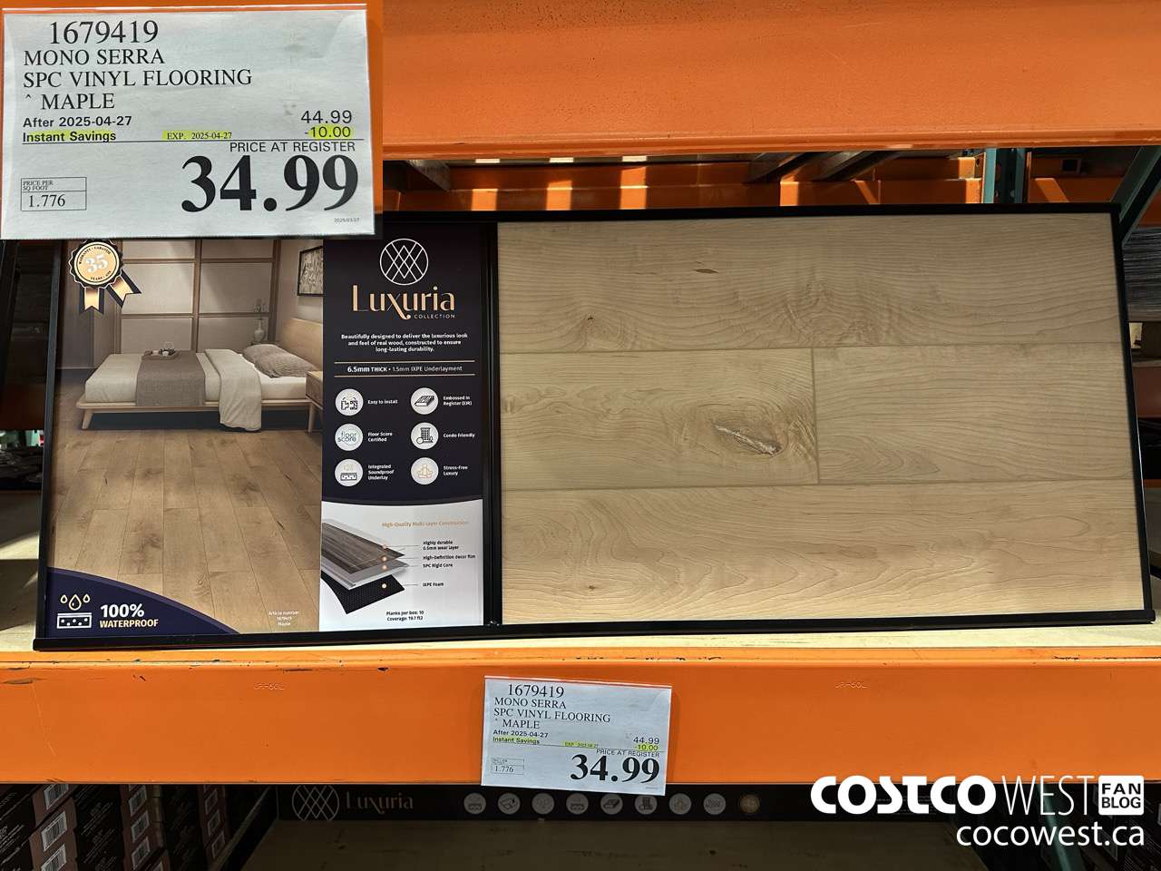 1679419 MONO SERRA SPC VINYL FLOORING MAPLE ($10.00 INSTANT SAVINGS EXPIRES ON 2025-04-27) $34.99