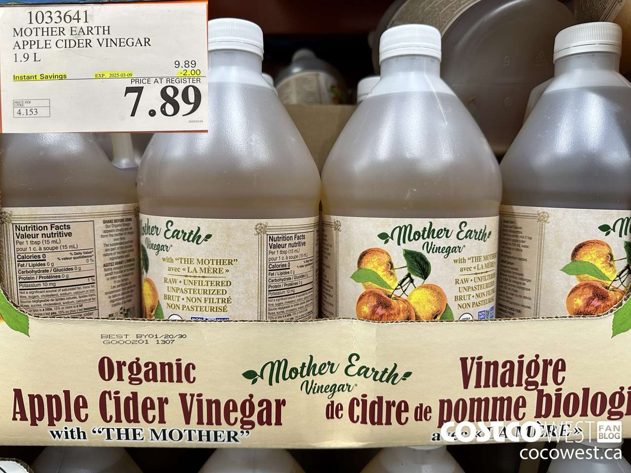 1033641 MOTHER EARTH ORGANIC APPLE CIDER VINEGAR 1.9L ($2.00 INSTANT SAVINGS EXPIRES ON 2025-03-09) $7.89