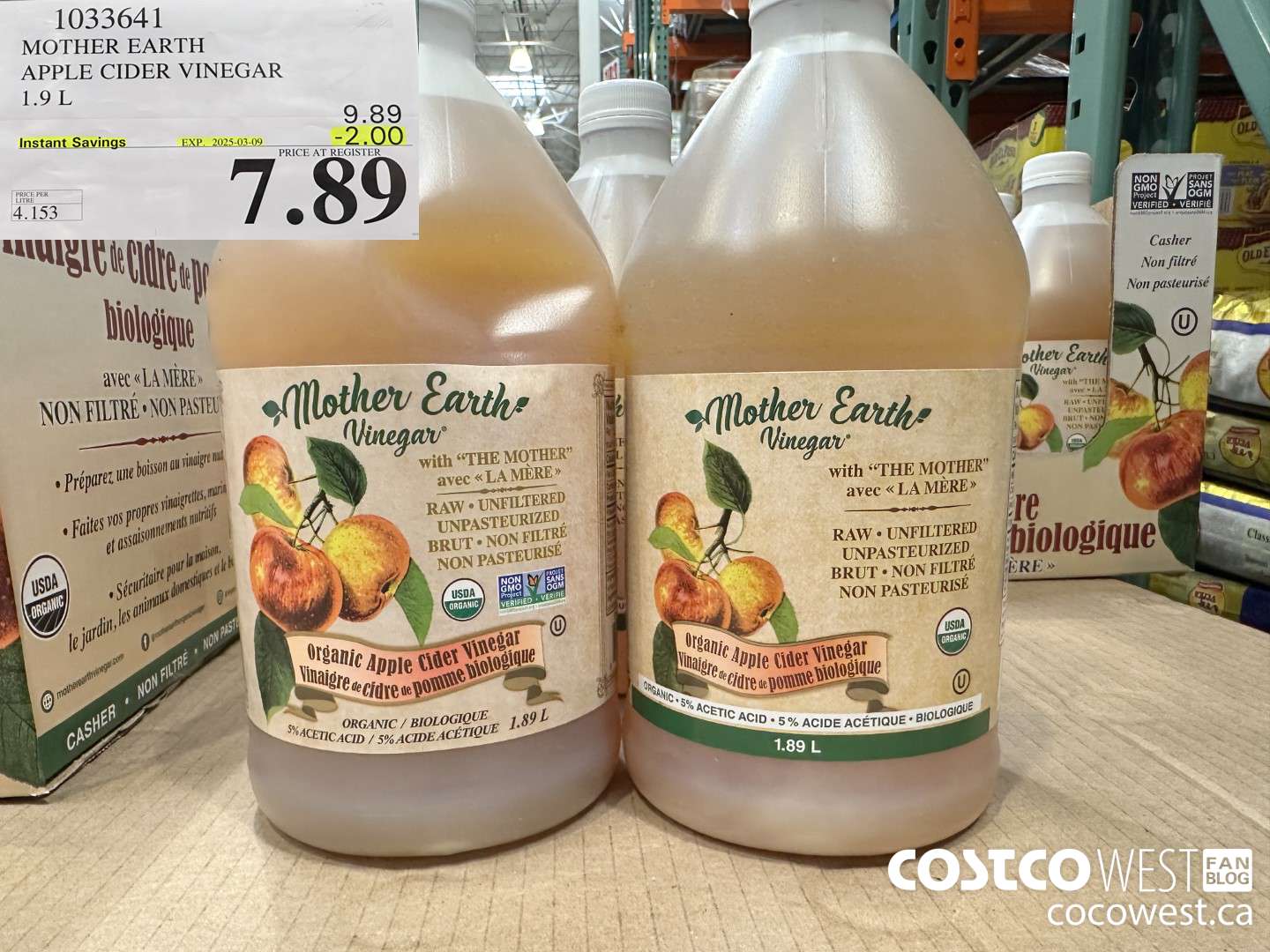 1033641 MOTHER EARTH ORGANIC APPLE CIDER VINEGAR 1.9L ($2.00 INSTANT SAVINGS EXPIRES ON 2025-03-09) $7.89