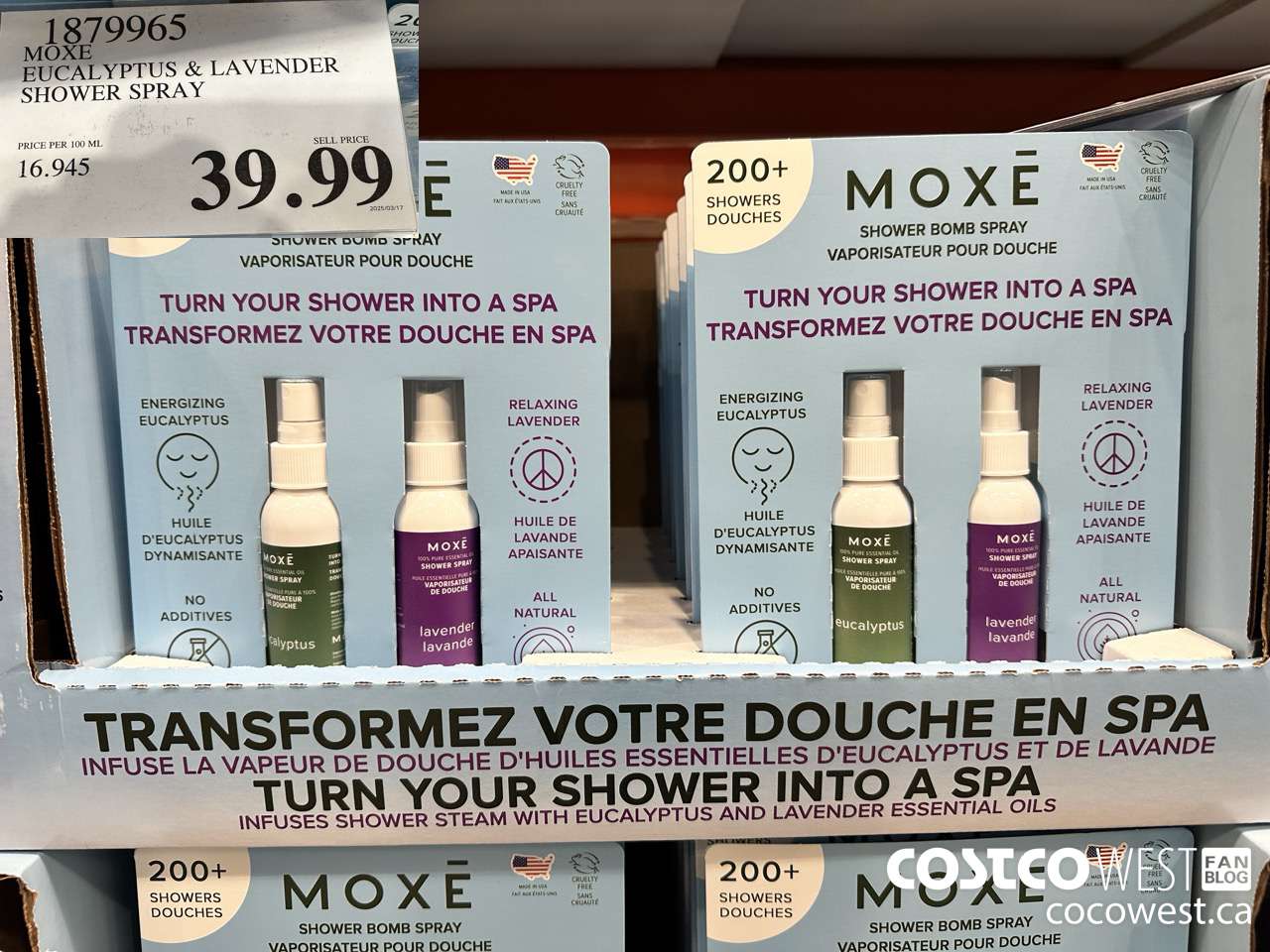 1879965 MOXE EUCALYPTUS & LAVENDER SHOWER SPRAY $39.99