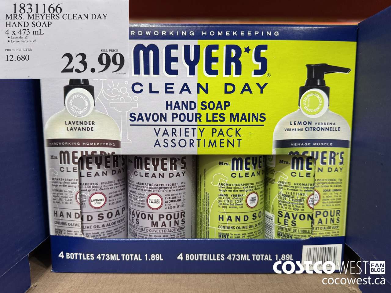 1831166 MRS. MEYERS CLEAN DAY HAND SOAP 4 X 473ML $23.99