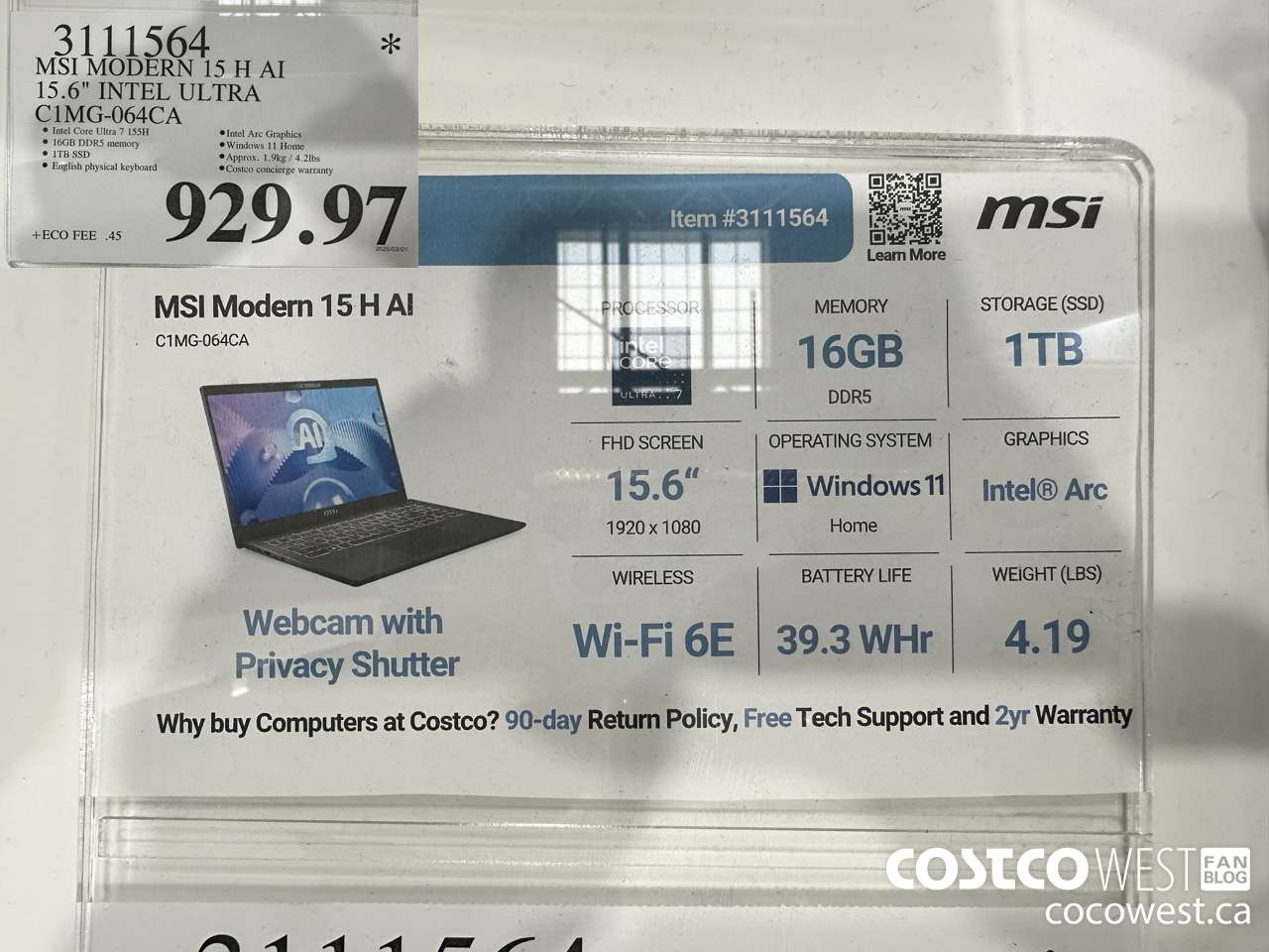 3111564 MSI MODERN 15 H AI 15.6