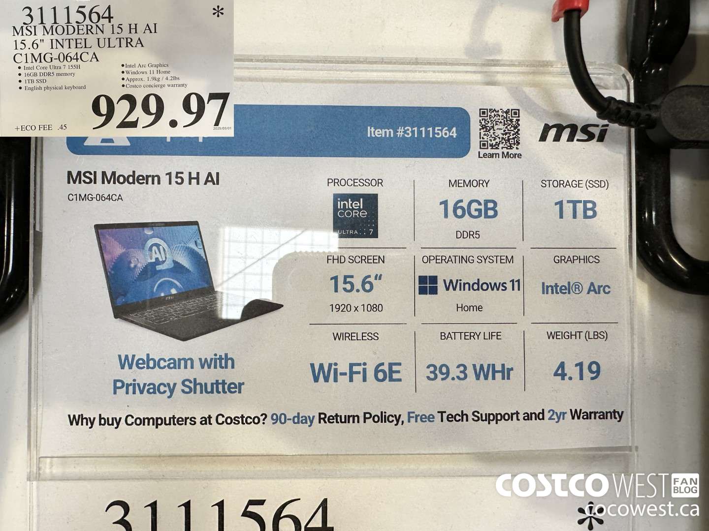 3111564 MSI MODERN 15 H AI 15.6