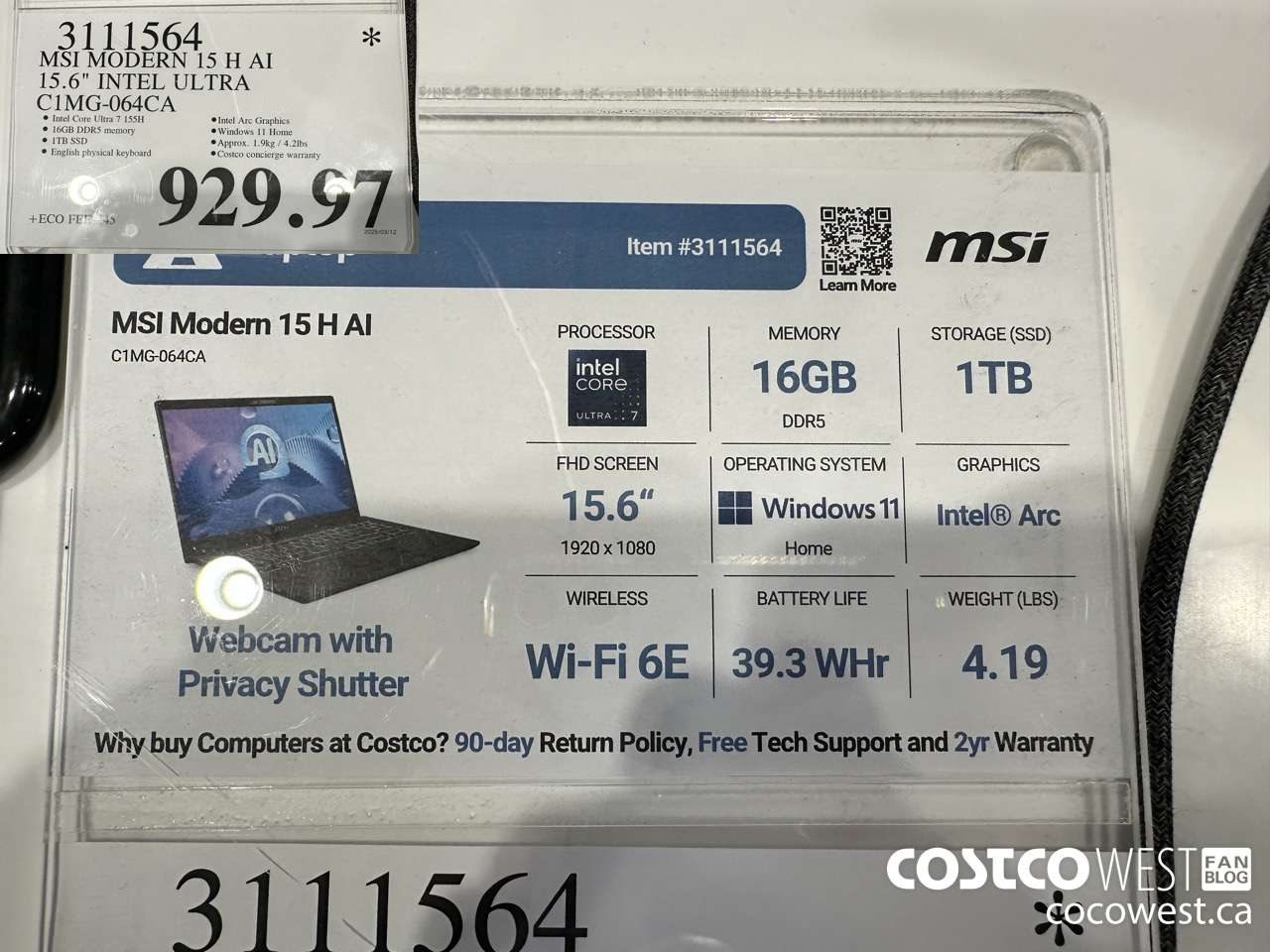 3111564 MSI MODERN 15 H AI 15.6