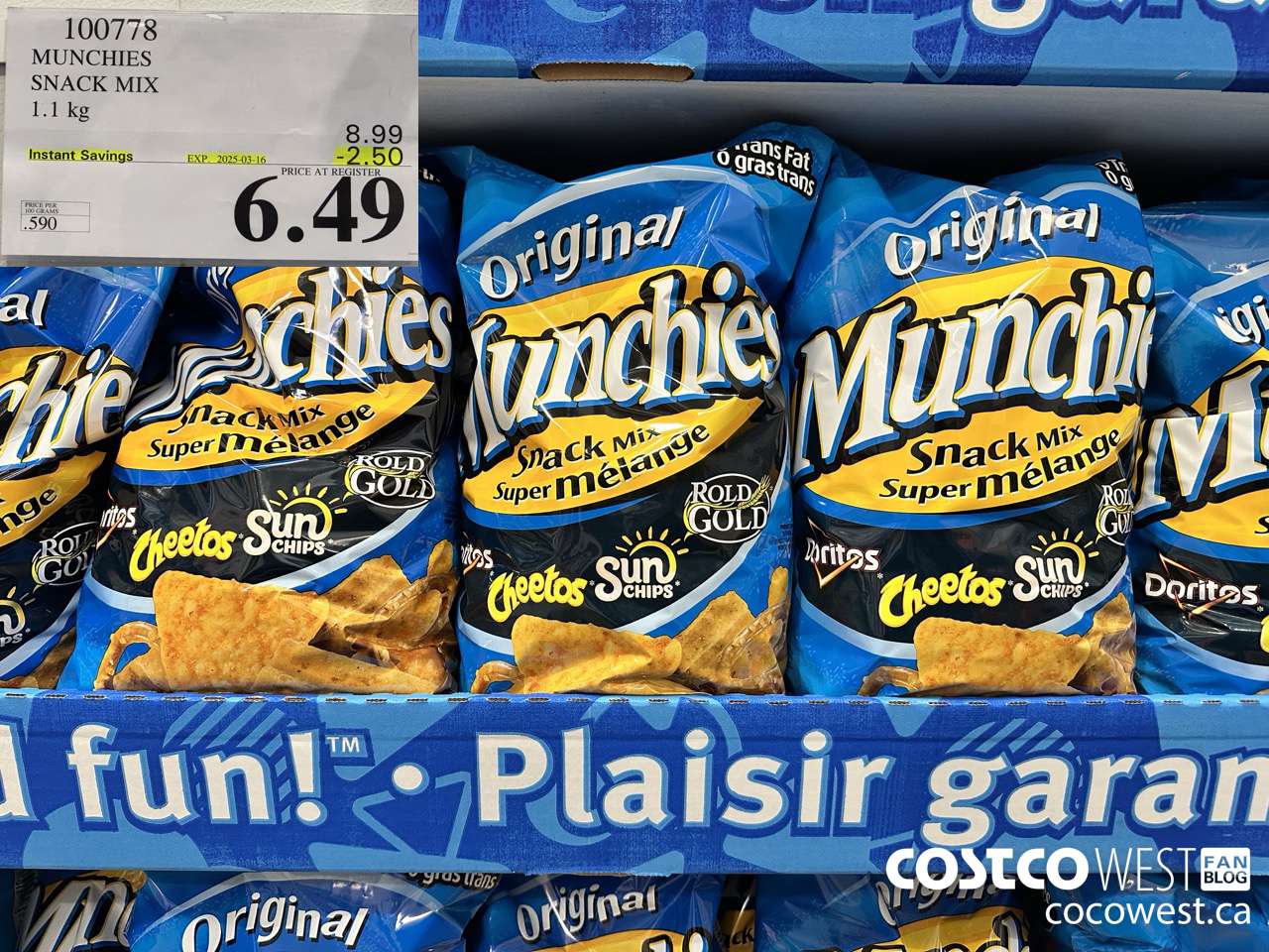 100778 MUNCHIES SNACK MIX 1.1 kg ($2.50 INSTANT SAVINGS EXPIRES ON 2025-03-16) $6.49