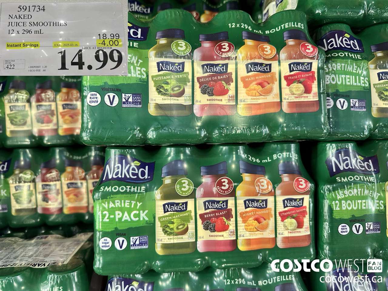 591734 NAKED JUICE SMOOTHIE 12 x 296 mL ($4.00 INSTANT SAVINGS EXPIRES ON 2025-03-16) $14.99