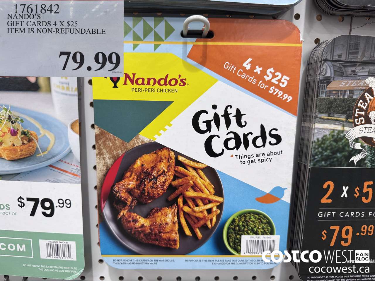 1761842 NANDO'S GIFT CARDS 4 X $25 ITEM IS NON-REFUNDABLE $79.99