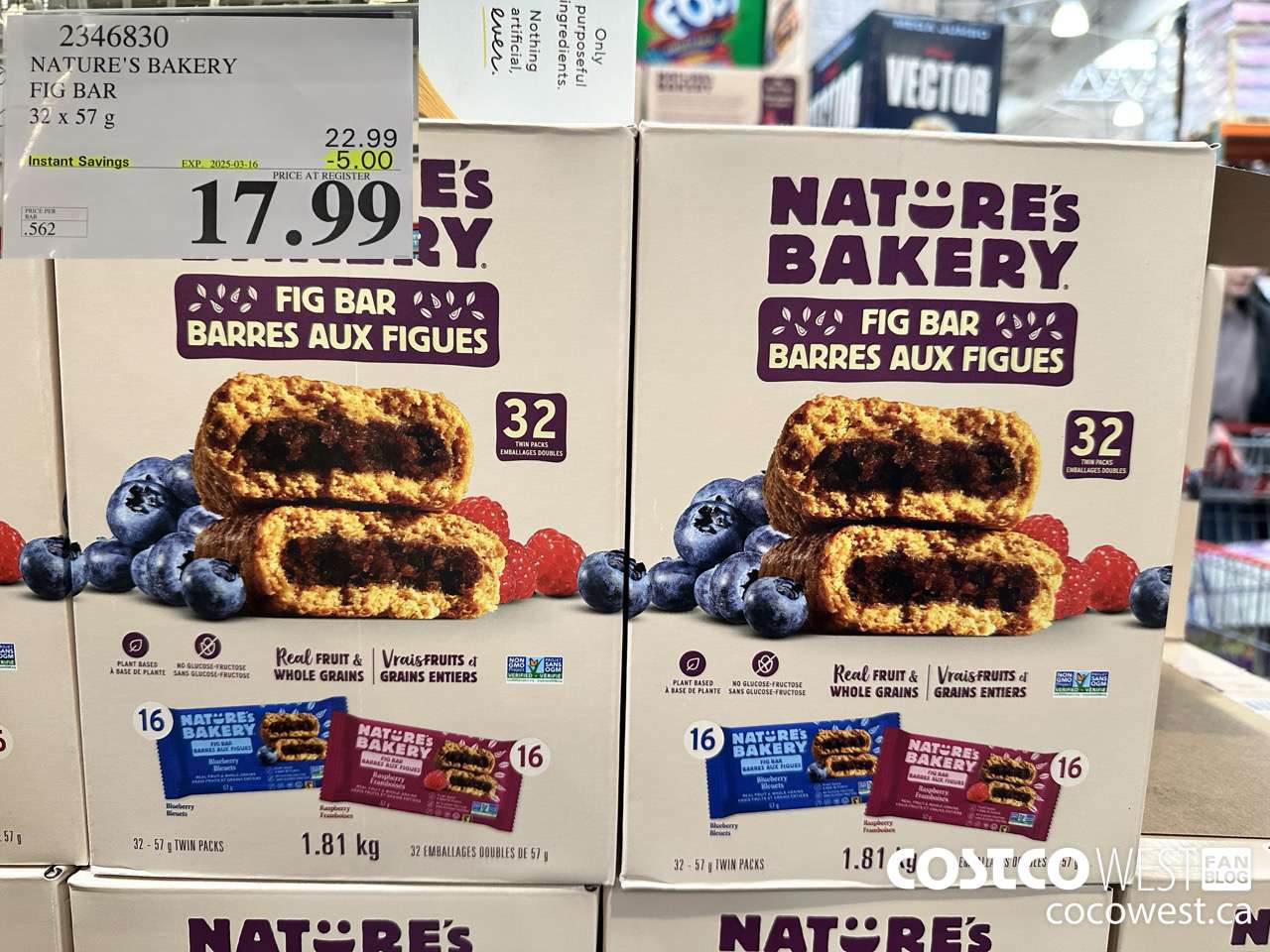 2346830 NATURE'S BAKERY FIG BAR 32 X 57 G ($5.00 INSTANT SAVINGS EXPIRES ON 2025-03-16) $17.99