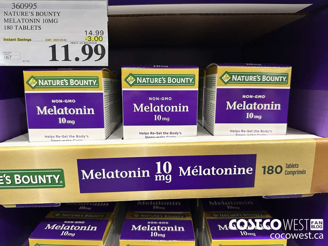 360995 NATURE'S BOUNTY MELATONIN GUMMIES 180 GUMMIES ($3.00 INSTANT SAVINGS EXPIRES ON 2025-03-02) $11.99