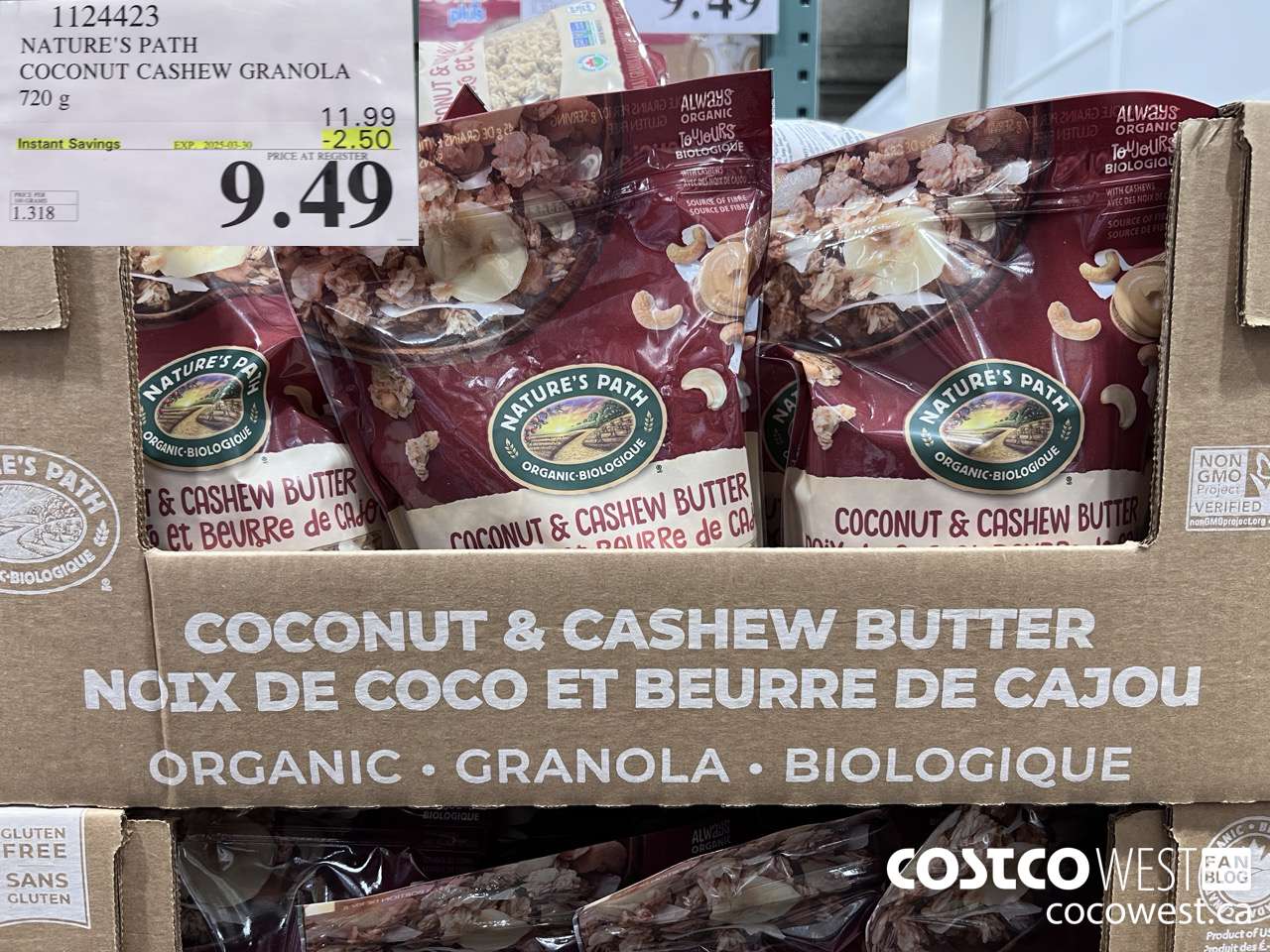 1124423 NATURE'S PATH COCONUT CASHEW GRANOLA 720 g ($2.50 INSTANT SAVINGS EXPIRES ON 2025-03-30) $9.49