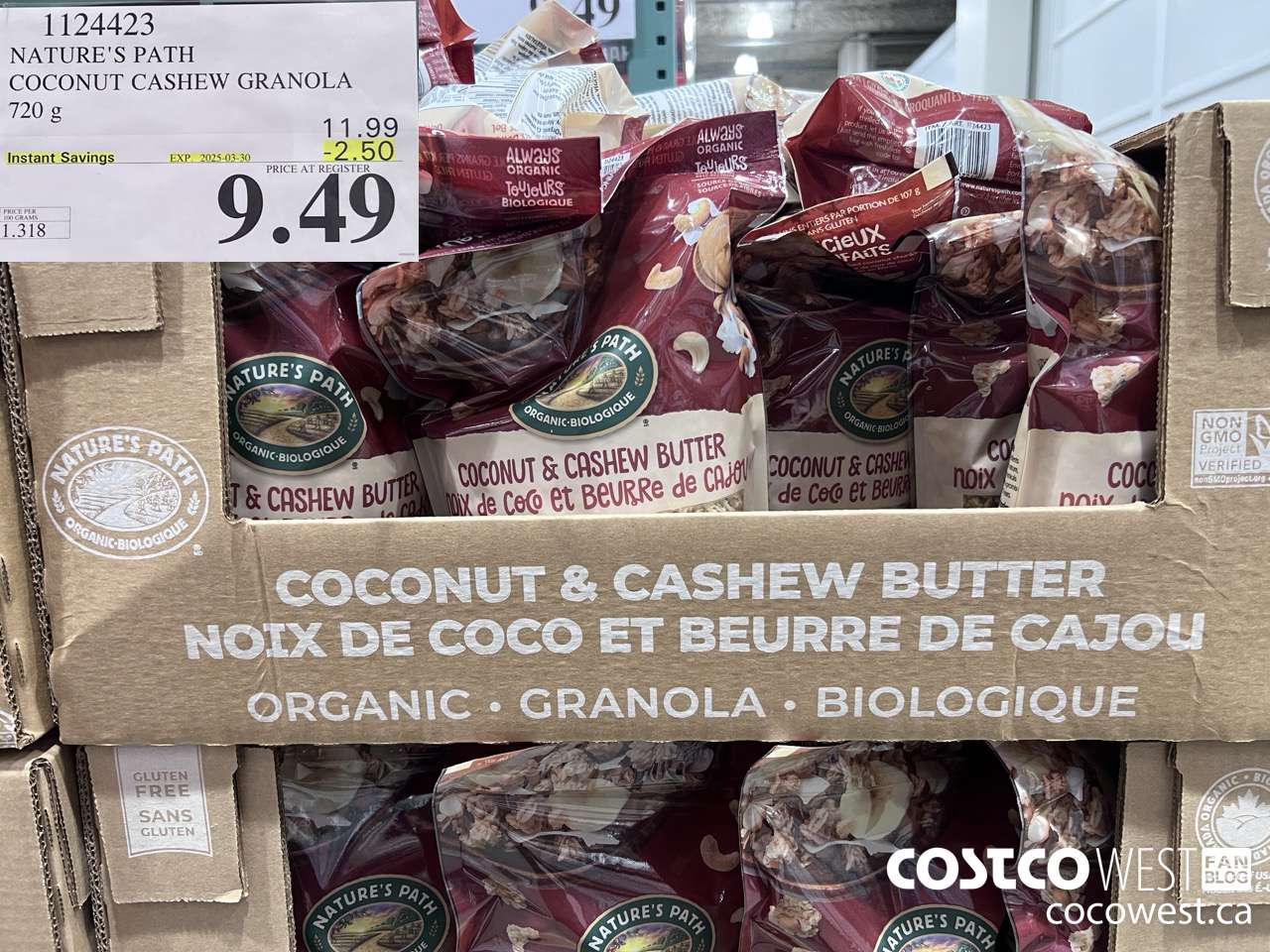 1124423 NATURE'S PATH COCONUT CASHEW GRANOLA 720 g ($2.50 INSTANT SAVINGS EXPIRES ON 2025-03-30) $9.49