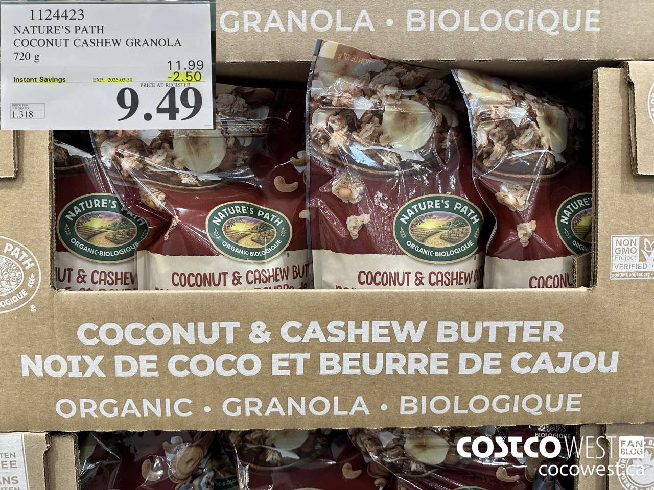 1124423 NATURE'S PATH COCONUT CASHEW GRANOLA 720 g ($2.50 INSTANT SAVINGS EXPIRES ON 2025-03-30) $9.49