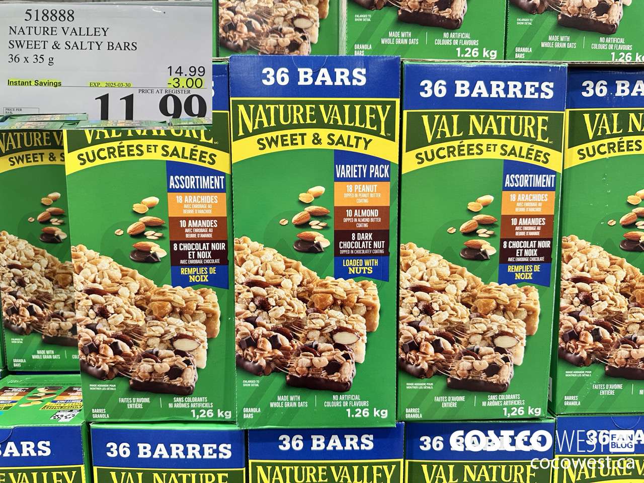 518888 NATURE VALLEY SWEET & SALTY BARS 36 X 35 G ($3.00 INSTANT SAVINGS EXPIRES ON 2025-03-30) $11.99