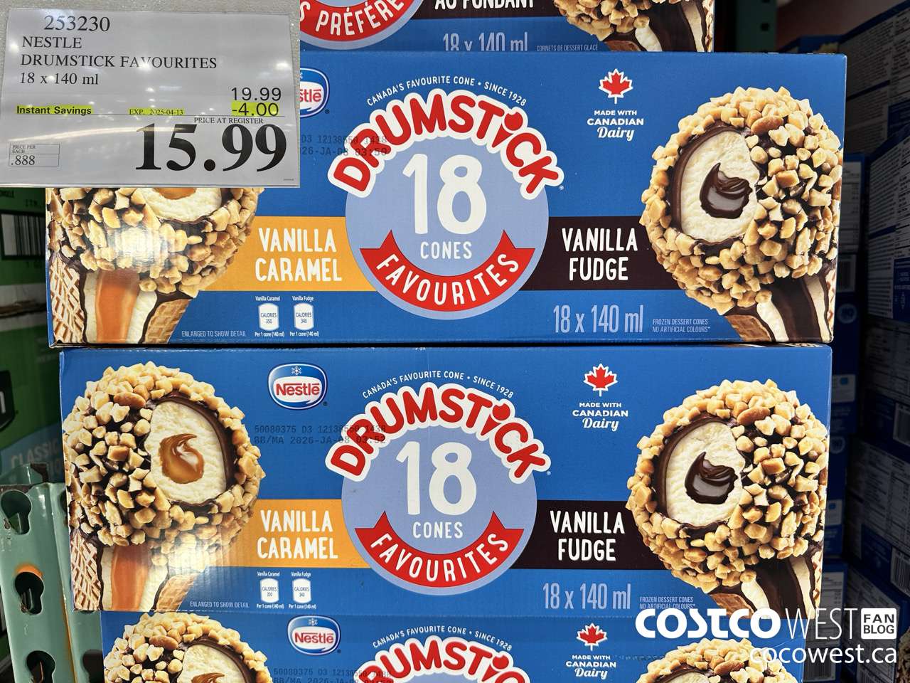 253230 NESTLE DRUMSTICK VARIETY PACK 18 x 140 ml ($4.00 INSTANT SAVINGS EXPIRES ON 2025-04-13) $15.99
