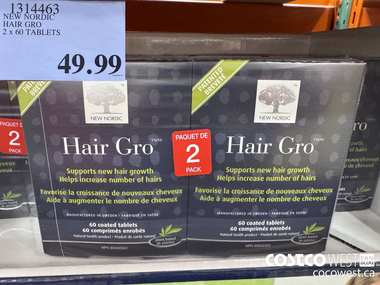 1314463 NEW NORDIC HAIR GRO 2 X 60 TABLETS $49.99