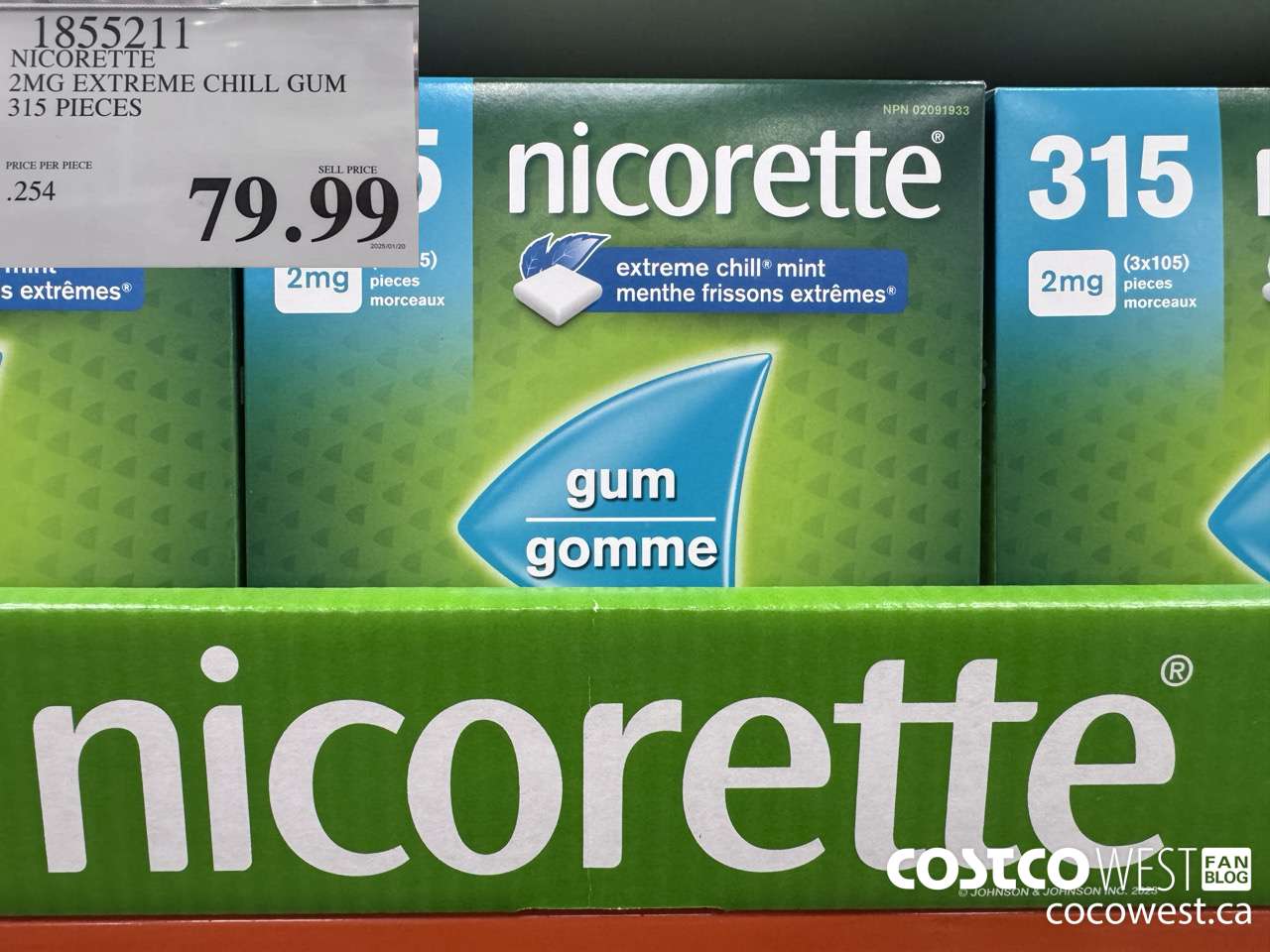 1855211 NICORETTE 2MG EXTREME CHILL GUM 315 PIECES $79.99