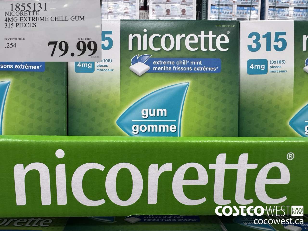1855131 NICORETTE 4MG EXTREME CHILL GUM 315 PIECES $79.99