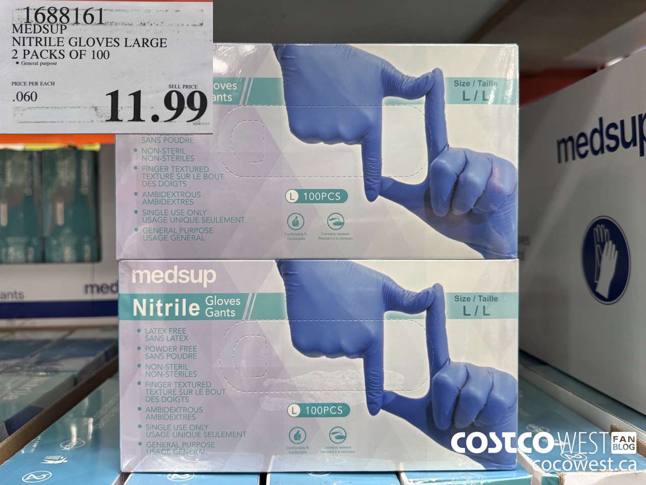 1688161 NITRILE GLOVES LARGE 2 PACKS OF 100 $11.99