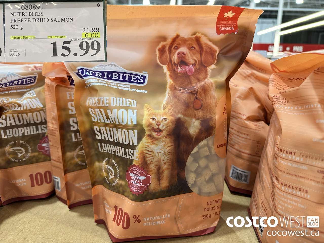 1680891 NUTRI BITES FREEZE DRIED SALMON 520G ($6.00 INSTANT SAVINGS EXPIRES ON 2025-03-09) $15.99