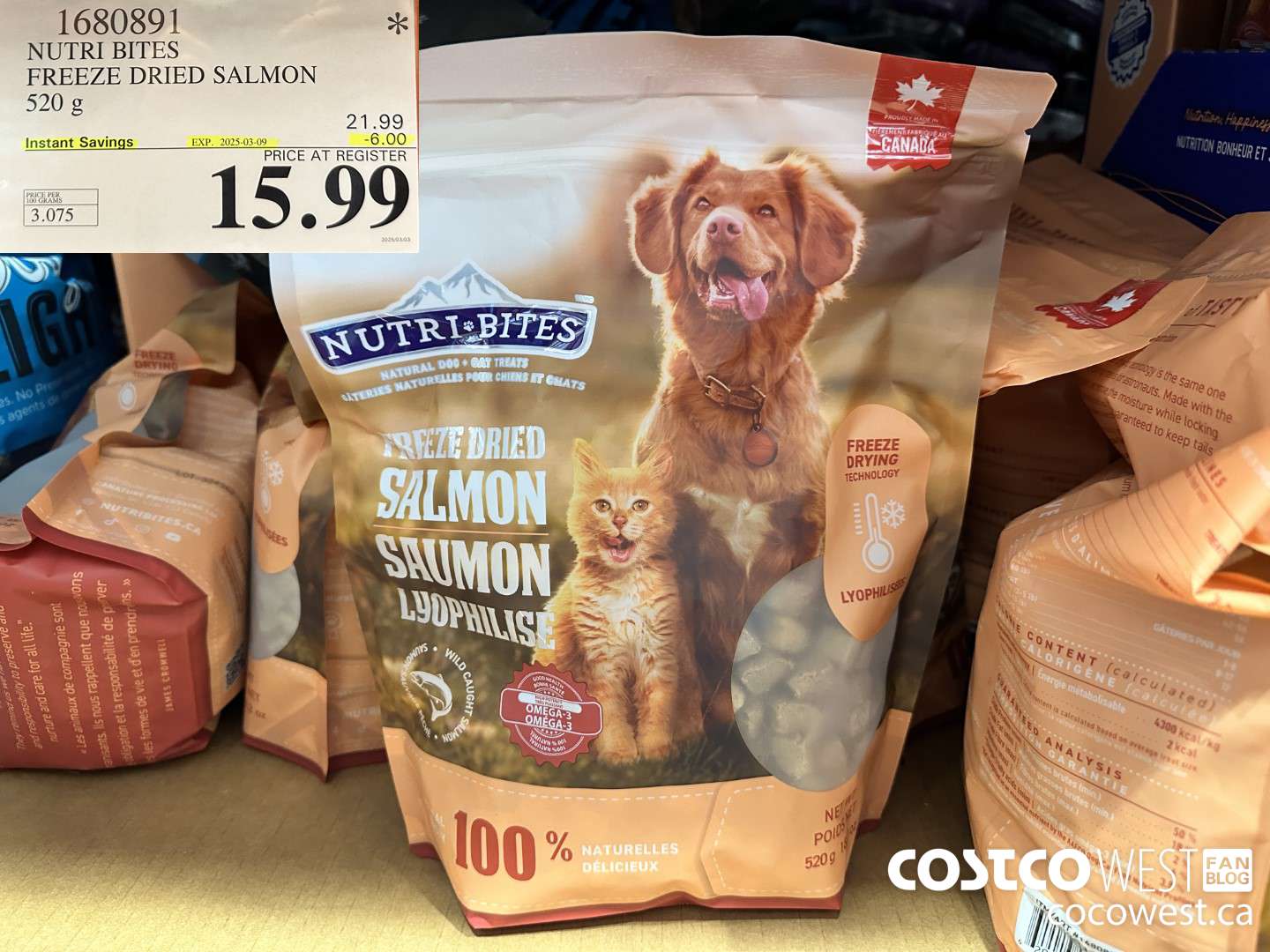 1680891 NUTRI BITES FREEZE DRIED SALMON 520G ($6.00 INSTANT SAVINGS EXPIRES ON 2025-03-09) $15.99