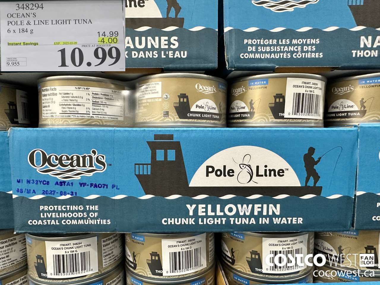 348294 OCEAN'S POLE & LINE LIGHT TUNA 6 x 184 g ($4.00 INSTANT SAVINGS EXPIRES ON 2025-03-09) $10.99